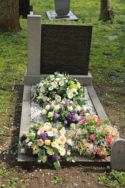 istock Sympathy flowers on a grave 470877154