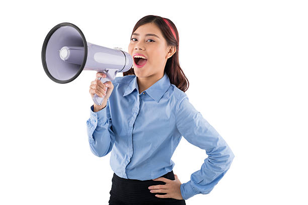 istock Business lady with megaphone 470883110