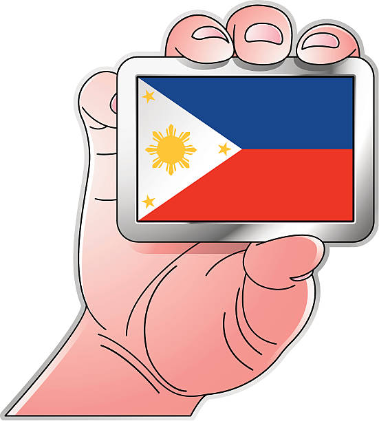 ręka trzymająca flaga filipin - philippines flag vector illustration and painting stock illustrations