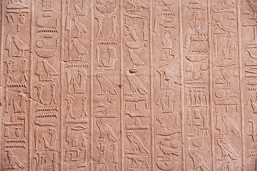 Egyptian hieroglyphics were a formal writing system used by the ancient Egyptians that combined logographic and alphabetic elements, Karnak Temple, Luxor, Egypt.http://bem.2be.pl/IS/egypt_380.jpg