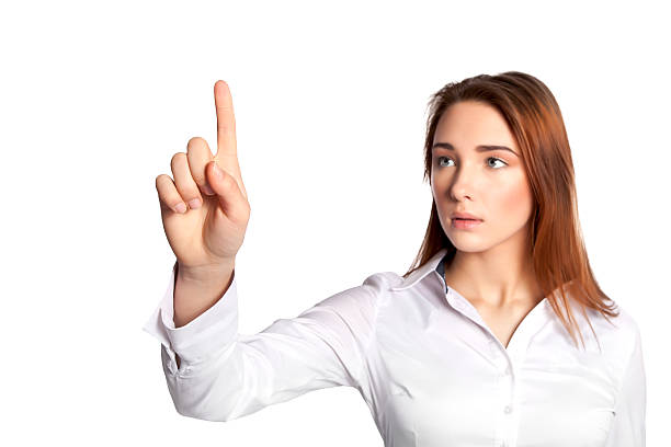 istock Businesswoman pointing progress in the air 470892613
