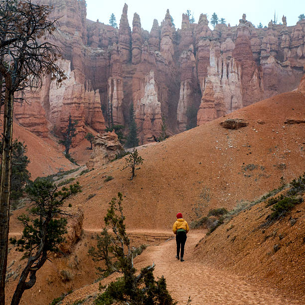 Woman Hiking in Bryce Canyon stock photo