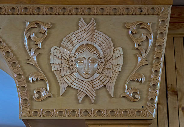 Karelia, Russia - March 4, 2015:  six-winged seraph in decorating the interior of All Saints church in friary in Vazhozero, Karelia, Russia