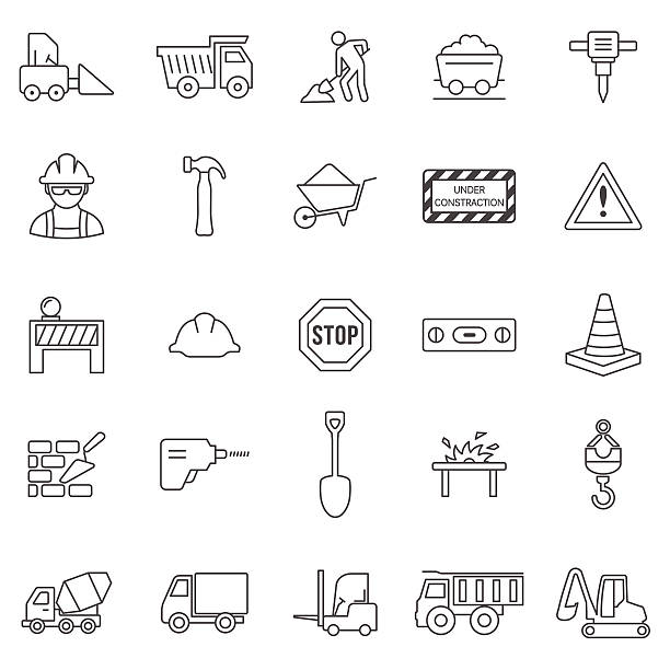 ilustrações, clipart, desenhos animados e ícones de construção de ícones set.vector linha - hand tool box white background work tool