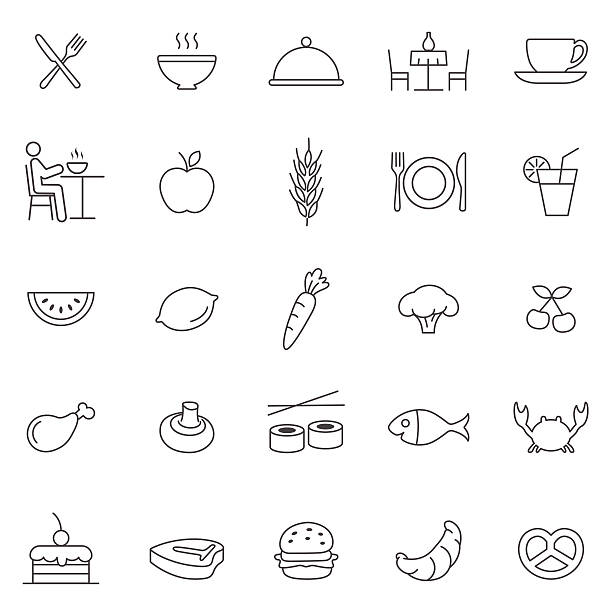 essen linie symbole set.vector - tea cup coffee cup teapot domestic kitchen stock-grafiken, -clipart, -cartoons und -symbole