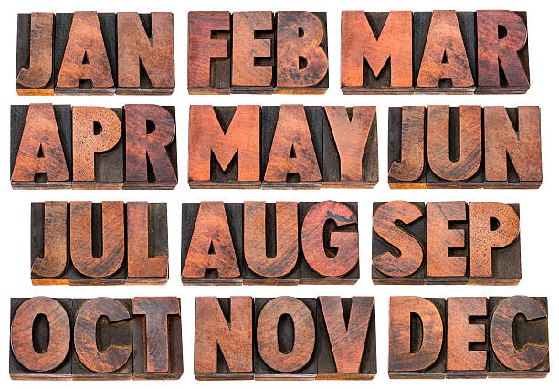 istock calendar concept - months in wood type 470904060