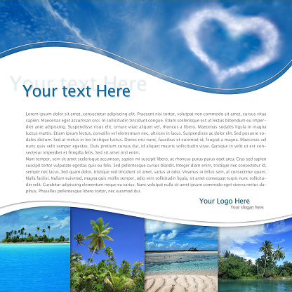 layout with tropical landscape and heart-shaped cloud