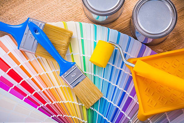 istock set of painting tools paint brush roller tray can color 470907766