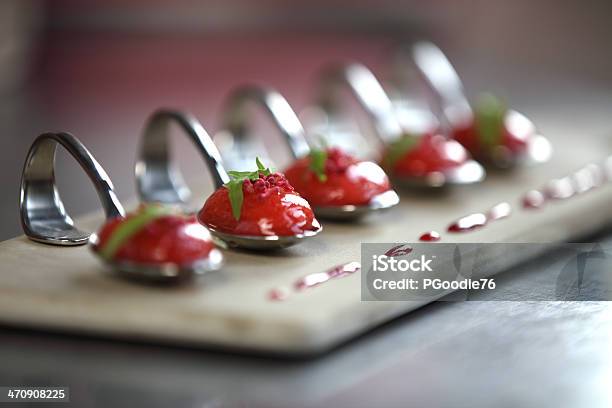 Strawberry Soup Spoons Stock Photo - Download Image Now - Buffet, Canape, Candy