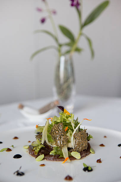 istock Tuna tataki, ponzu gel and seaweed cracker. 470908816