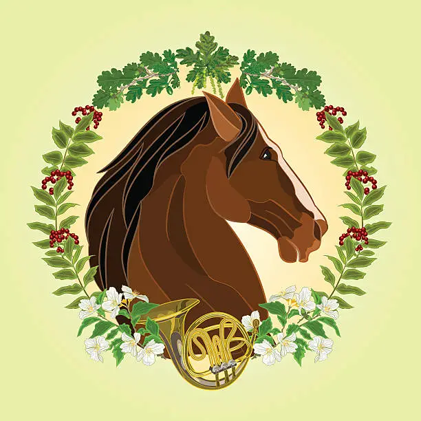 Vector illustration of The head dark brown horse hunting theme vector