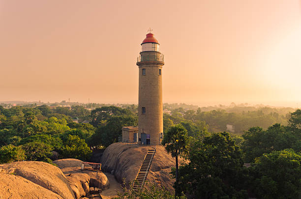 Lighthouse - Mamallapuram A lighthouse built in 18th Century at Mamallapuram, Tamilnadu, India. chennai photos stock pictures, royalty-free photos & images