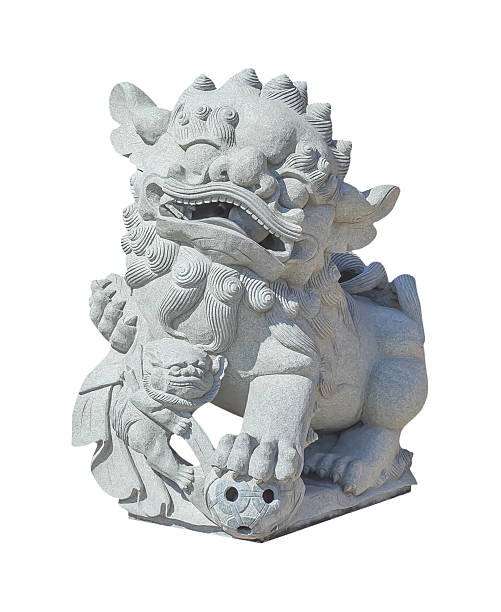 istock Chinese stone lion statue on white 470913776