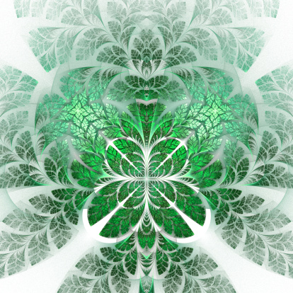 Fabulous fractal pattern in green. Collection - tree foliage. Computer generated graphics.