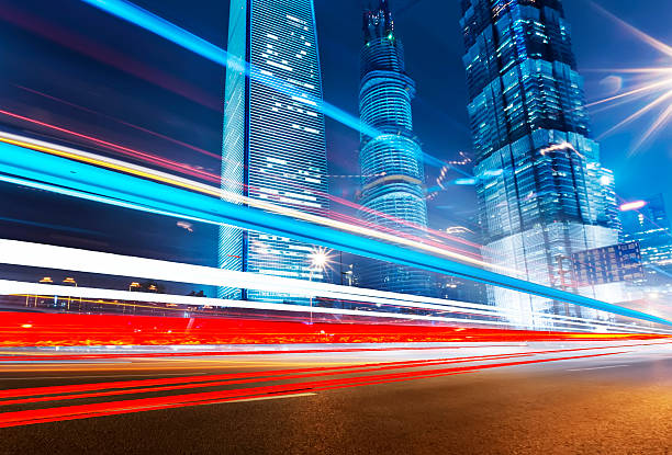 istock light trails on the modern building background in shanghai 470924007