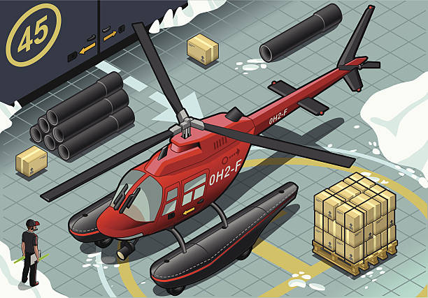ilustraciones, imágenes clip art, dibujos animados e iconos de stock de isométricos ártico helicóptero de emergencia en vista de frente - rescue helicopter coast guard protection