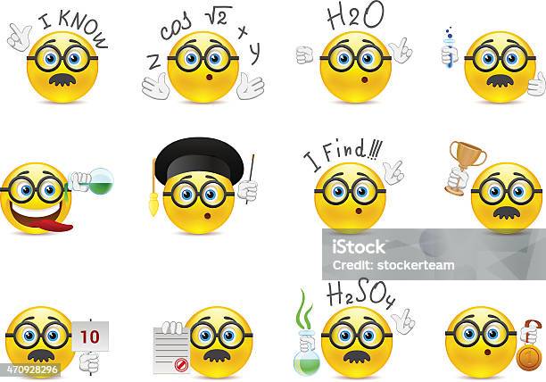 Smart Smiles With Glasses Stock Illustration - Download Image Now - Emoticon, Scientist, 2015