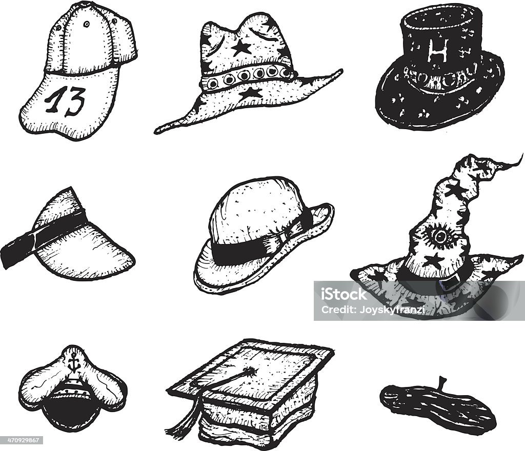 Ensemble de dessins de casquettes et chapeaux - clipart vectoriel de Casquette libre de droits