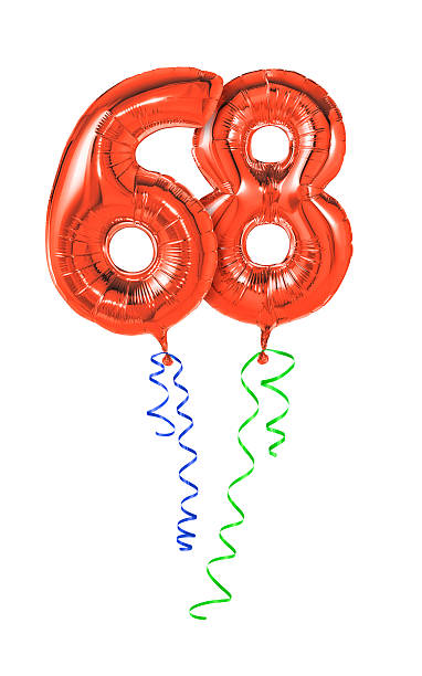 istock Red balloons with ribbon - Number 68 470932086
