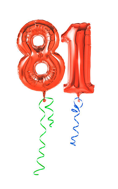 istock Red balloons with ribbon - Number 81 470932384