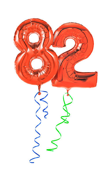 istock Red balloons with ribbon - Number 82 470932400