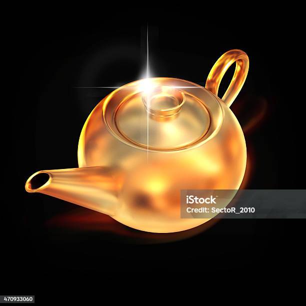 Golden Teapot On Black Background Stock Photo - Download Image Now - 2015, Boiling, Care