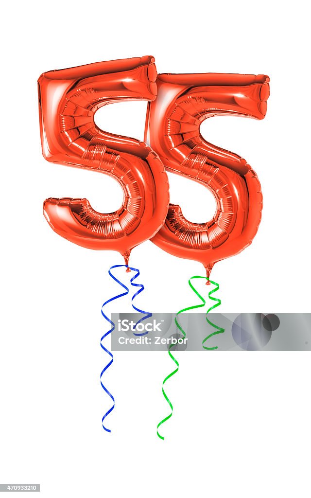 Red balloons with ribbon - Number 55 2015 Stock Photo
