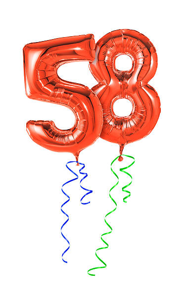 Red balloons with ribbon - Number 58 Red balloons with ribbon - Number 58 number 58 stock pictures, royalty-free photos & images