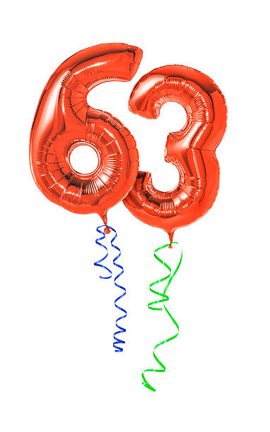istock Red balloons with ribbon - Number 63 470933224