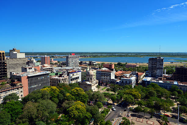 Asunción, Paraguay: skyline with the river and the bay Asunción, Paraguay: city center skyline looking towards Plaza de los Heroes - Asuncion Bay and River Paraguay in the background - photo by M.Torres paraguay stock pictures, royalty-free photos & images