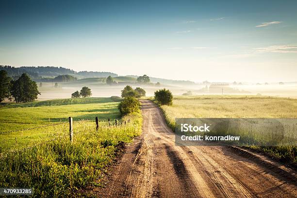 Mattina Strada Di Campagna Attraverso Il Paesaggio Paesaggio Colorato Di Nebbia - Fotografie stock e altre immagini di Strada