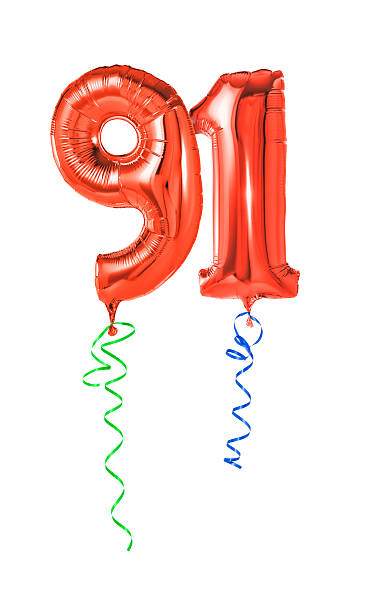 istock Red balloons with ribbon - Number 91 470934652