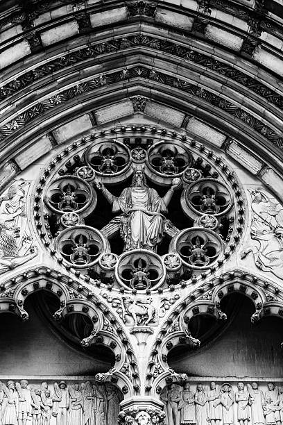 A Black and White Frontal view shot of the Cathedral Church of Saint John the Divine in New York city, USA.