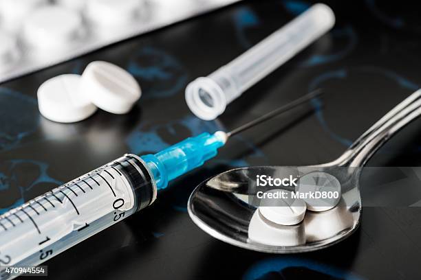 Xray Examination Syringe For Injection A Pills In The Spoon Stock Photo - Download Image Now