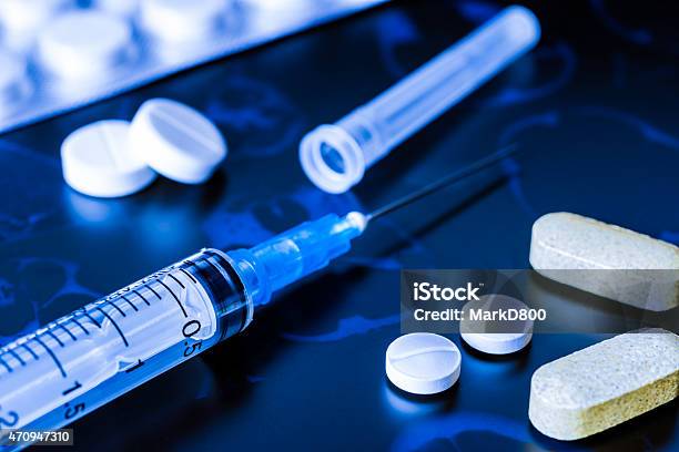 Xray Examination Syringe For Injection A Vitamins And Pills Stock Photo - Download Image Now