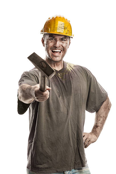 istock Young dirty Worker Man With Hard Hat helmet 470951126