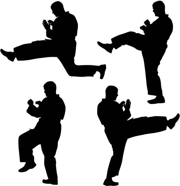 Vector illustration of Set of black silhouettes of karate. Sport vector illustration.