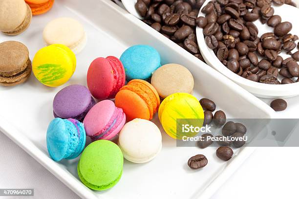 Coffee Bean And Mini Macaroon Colorful Stock Photo - Download Image Now - 2015, Art, Art And Craft