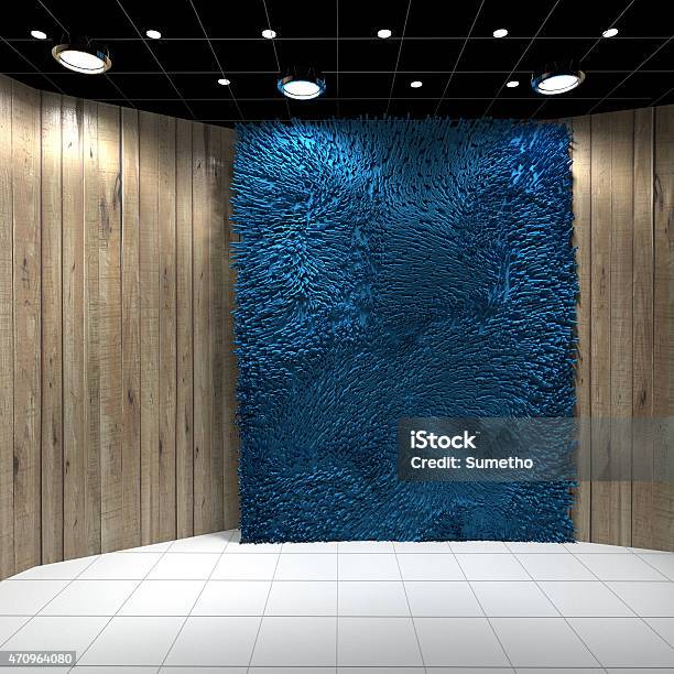 Empty Room With Blue Carpet On Wooden Wall Stock Photo - Download Image Now - 2015, Abstract, Apartment
