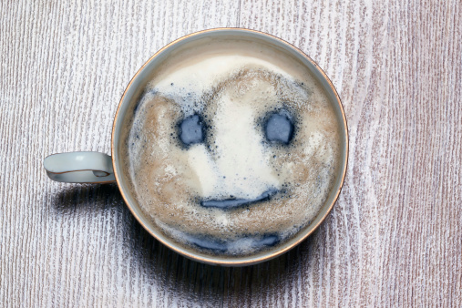 good morning. coffee cup with painted smiling face