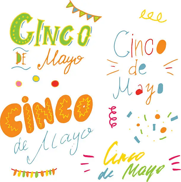 Vector illustration of Cinco de Mayo fun hand drawn lettering set