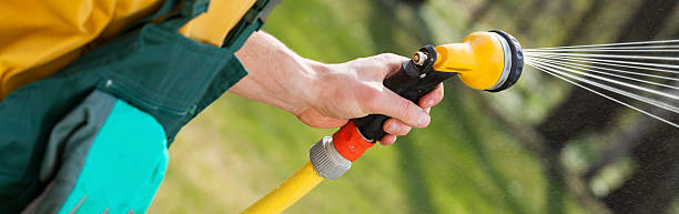 istock Close-up of hose watering grass 470966486