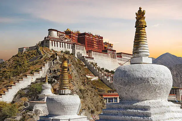 The Potala Palace in Tibet with beautiful sunset sky