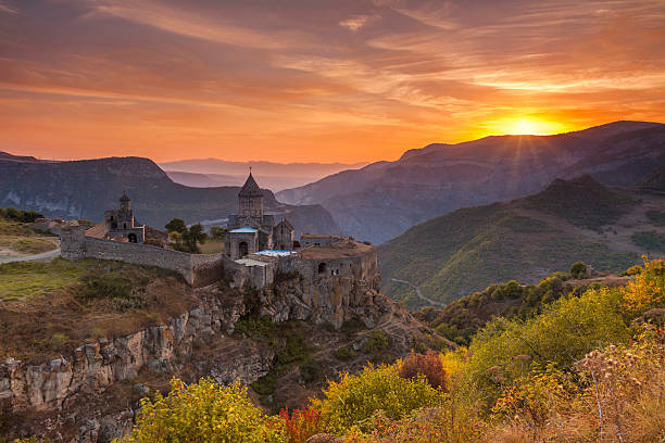 The ancient monastery in the setting sun. Tatev. Armenia.