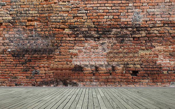 istock Old red brick wall and wooden floor 470971794