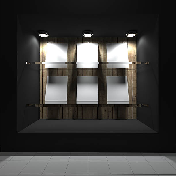 istock blank white on glass shelf with wooden and black wall 470972454