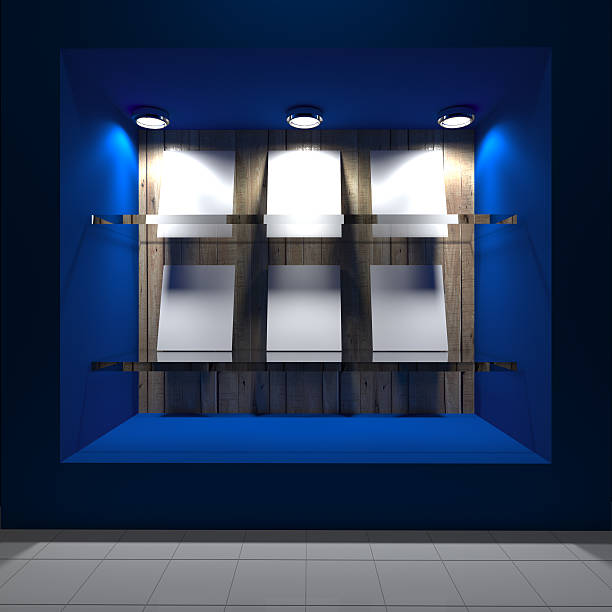 istock blank white on glass shelf with wooden and blue wall 470972456