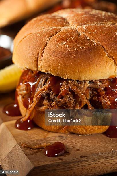Barbeque Pulled Pork Sandwich Stock Photo - Download Image Now - Sandwich, Pulled Pork, Barbecue - Meal