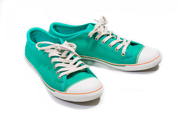 istock Pair of new green sneakers 470973955