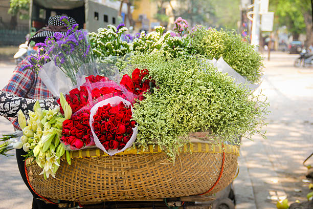 Flowers street vendor at Hanoi city,Vietnam.